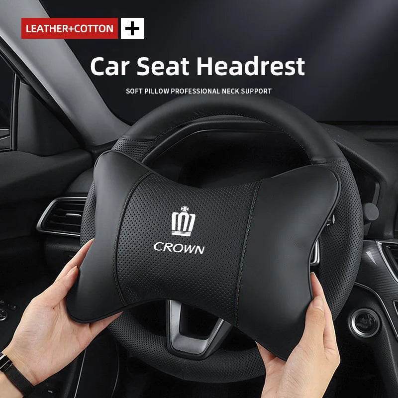 Toyota Crown Leather Car Headrest Neck Pillow - TZ-Mocha brown