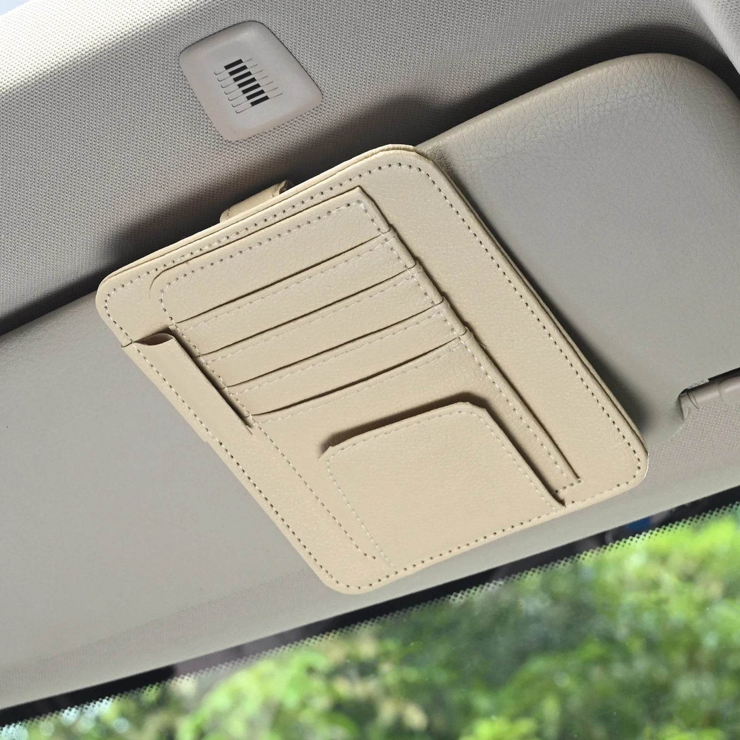 Multi-Pocket Car Visor Organizer – for Cards, Glasses & Essentials - Grey