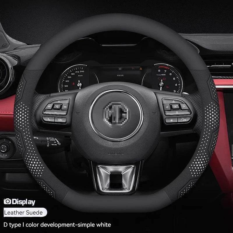MG Carbon Fiber Suede Steering Wheel Cover - D Leather White