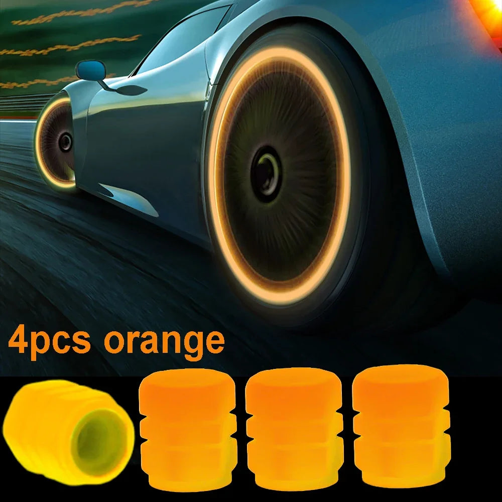 4/16pcs Luminous Valve Caps Car Fluorescent Tire Valves Cap Glow in The Dark Car Motorcycle Bike Wheel Plug Tyre Hub Cover Decor - Carmoods