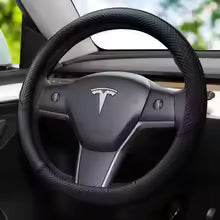 Tesla Model 3 Leather Steering Wheel Cover - Black