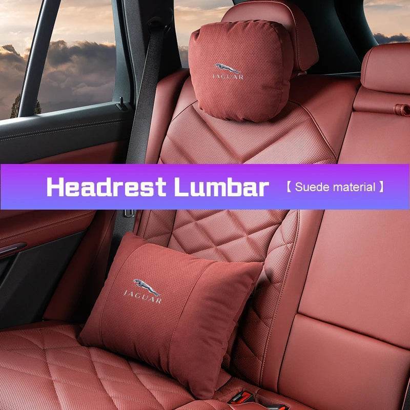 Breathable Suede Car Neck Pillow for Jaguar XE, XJ, XF, E-Pace, XJL & More - headrest 1pc black