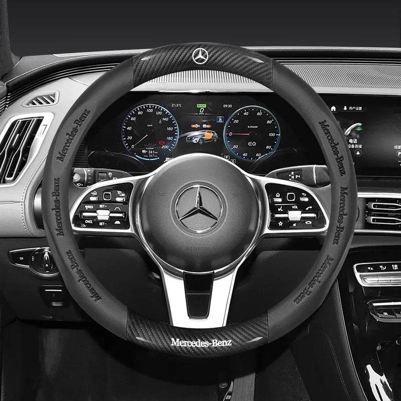 Mercedes-Benz Carbon Fiber Leather Steering Wheel Cover - D Beige