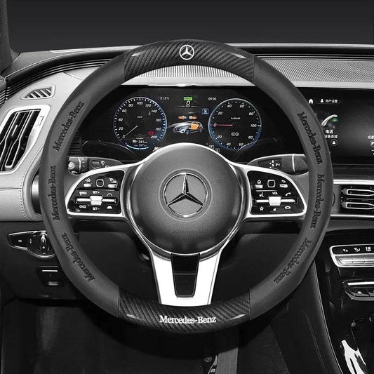 Mercedes-Benz Carbon Fiber Leather Steering Wheel Cover - D Beige