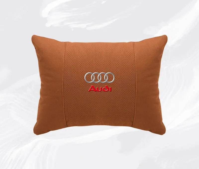 Suede Car Neck Pillow & Lumbar Support for Audi A3 A4 A5 A6 A7 A8 Q2 Q3 Q5 Q7 Q8 TT SQ5 Spine Protection - headrest 1pc brown