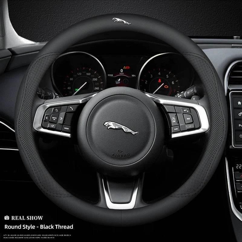 Jaguar Leather Steering Wheel Cover - Round-Black line