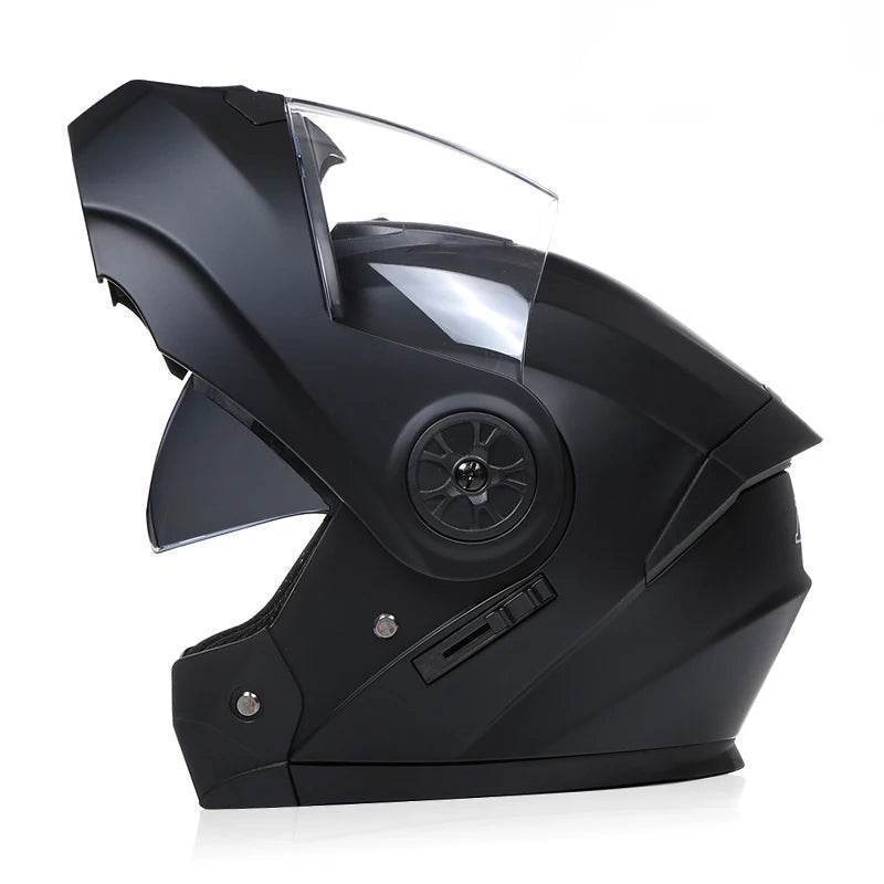 BLD Full Face Motorcycle Helmet – Dual Lens, Modular Flip-Up Casco for Men & Women - Matte black / M