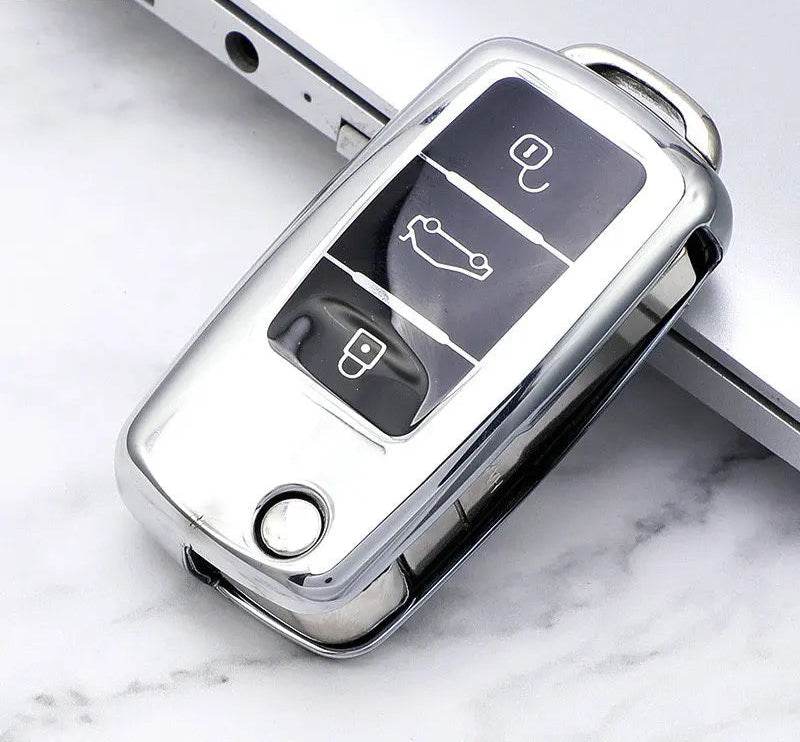 Volkswagen Leather Car Key Case – Full Cover - SilverBlack