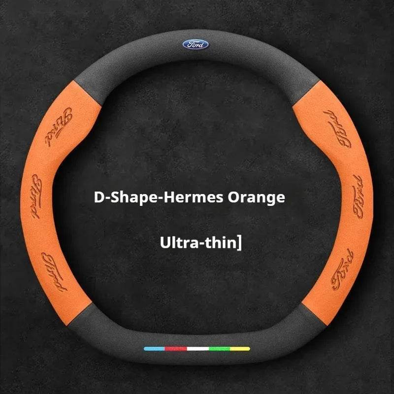 Ford Suede Steering Wheel Cover - D Orange