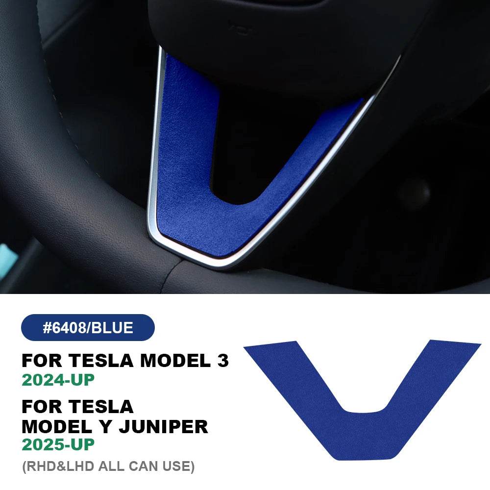 Tesla Model Y Steering Wheel Trim | Italian Suede Panel Stickers (2025+) - Blue