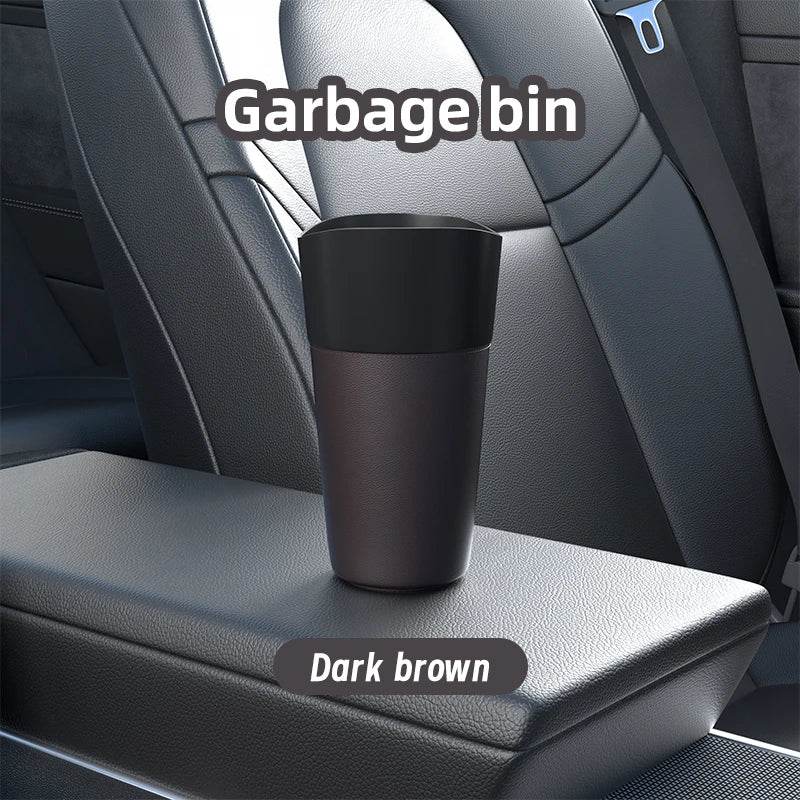 Mini Leather Car Trash Can – Waterproof Dust Bin & Storage Box, Colorful Design - Dark brown