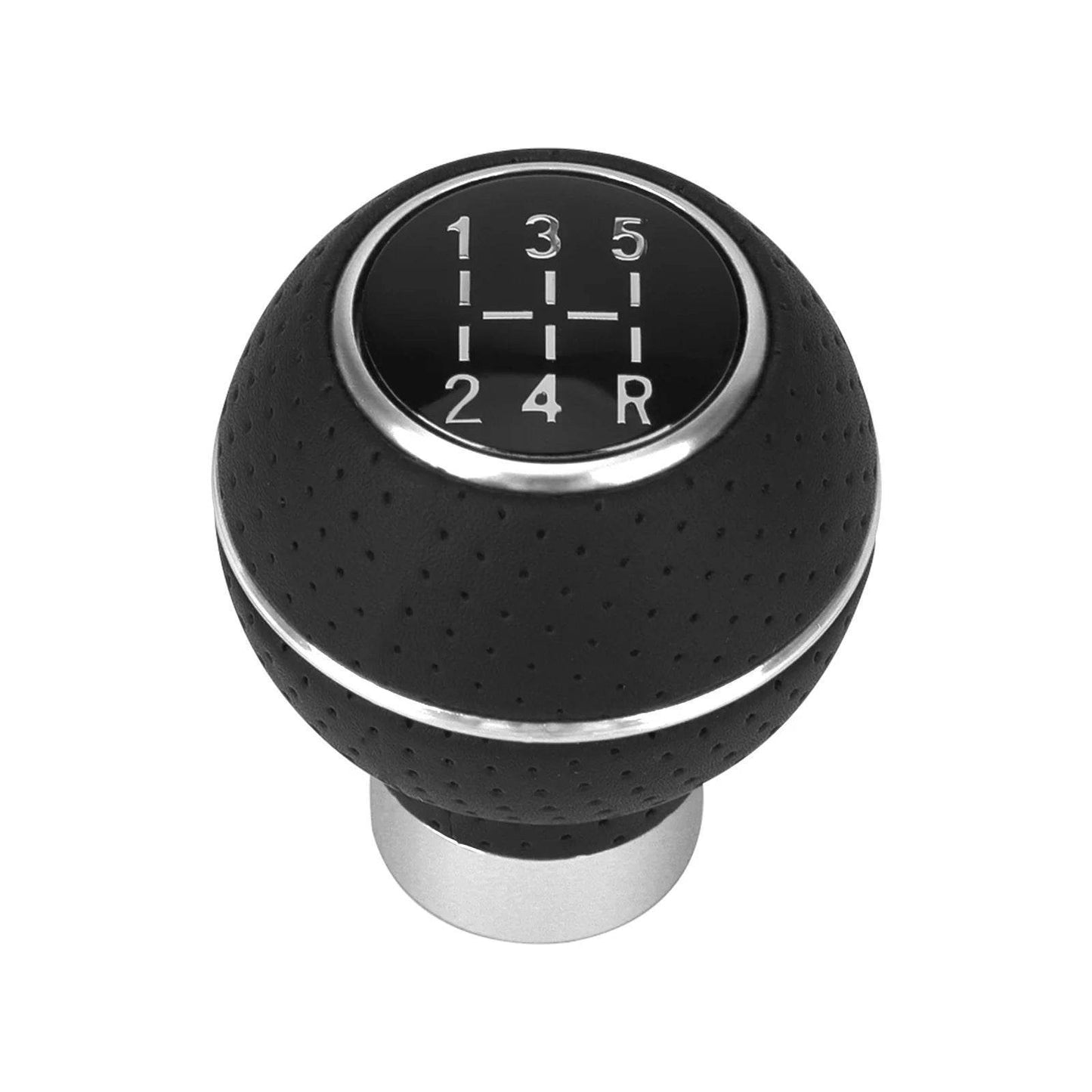 Universal 5-Speed Gear Shift Knob | Leather & Aluminium | M8–M12 Compatible - Black