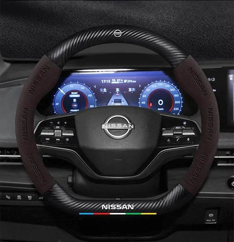 Nissan Carbon Fiber Suede Steering Wheel Cover - O Style Brown