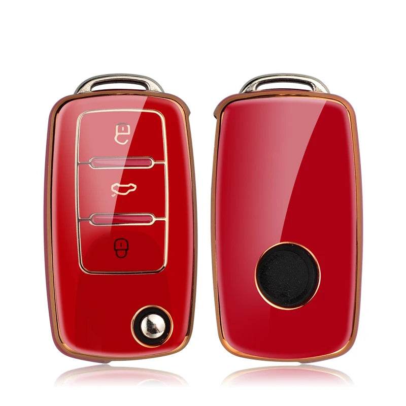 Volkswagen Leather Car Key Case – Full Cover - Gold Red