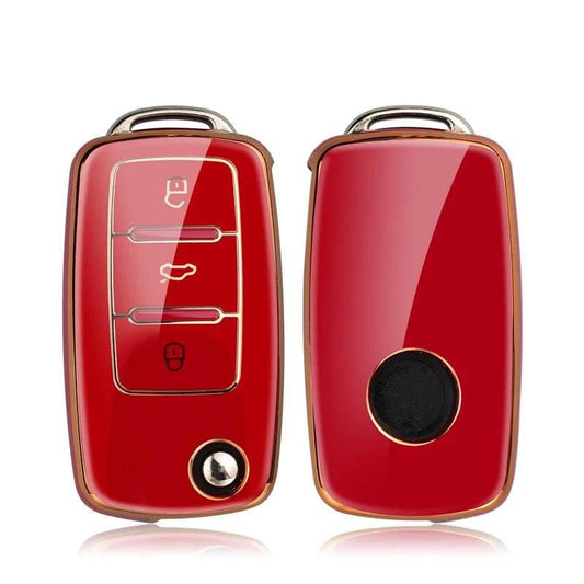 Volkswagen Leather Car Key Case – Full Cover - Gold Red