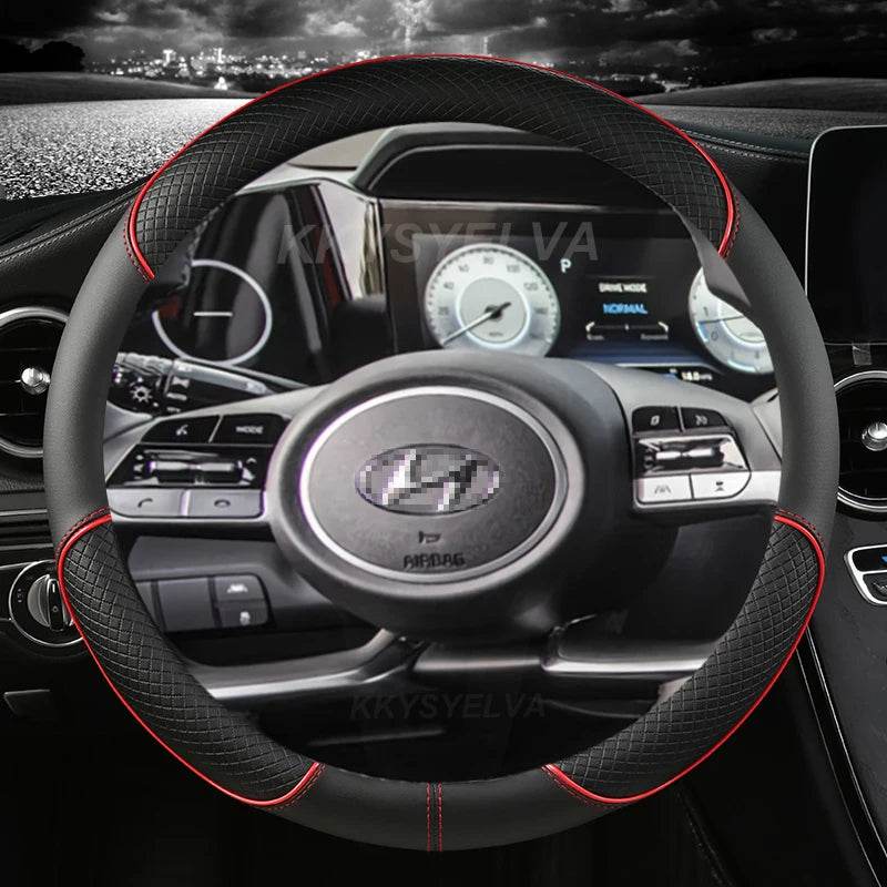 Hyundai Leather Steering Wheel Cover - RED Round