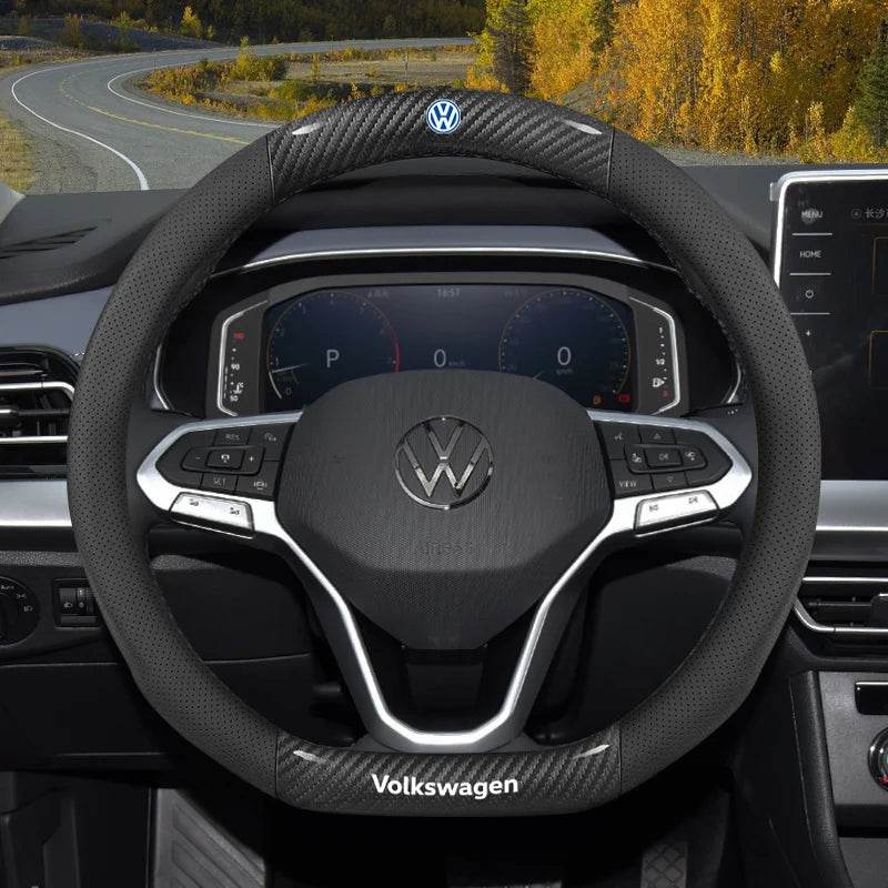 Volkswagen Non-Slip Breathable Carbon Fiber Leather Steering Wheel Cover -
