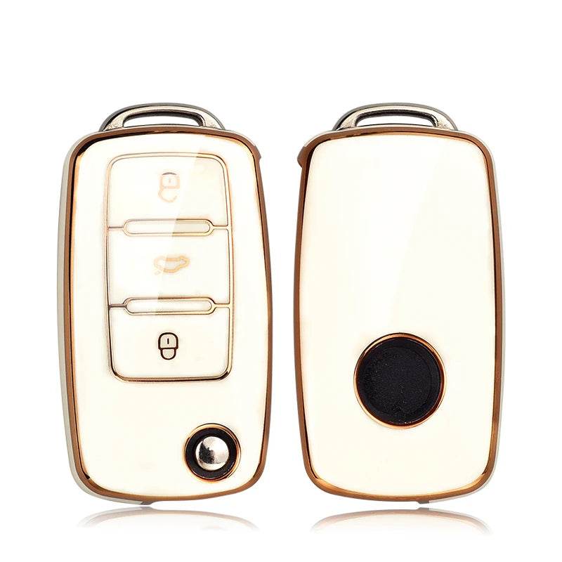 Volkswagen Leather Car Key Case – Full Cover - Gold White