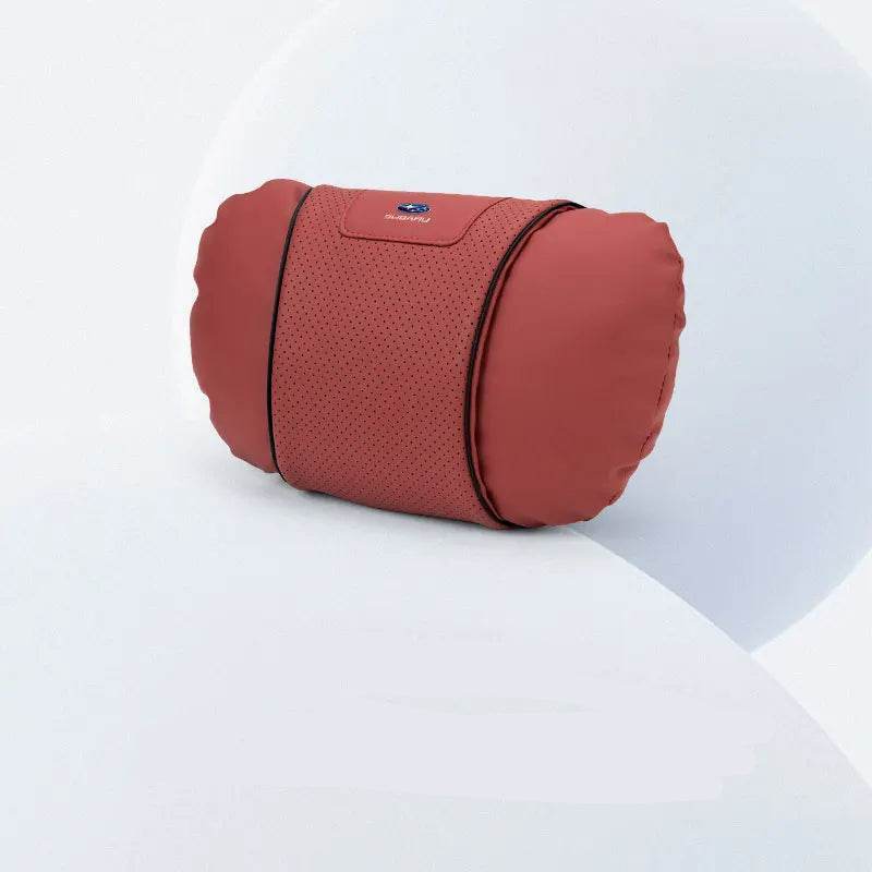 Subaru Leather Car Neck Pillow & Lumbar Support - headrest red