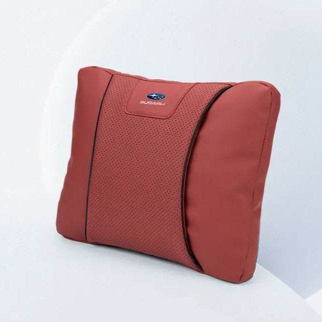 Subaru Leather Car Neck Pillow & Lumbar Support - lumbar red