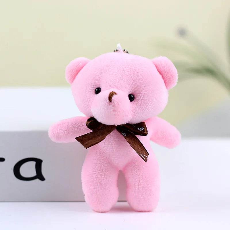 Mini Teddy Bear Plush Keychain – Soft Stuffed Doll Pendant - PINK
