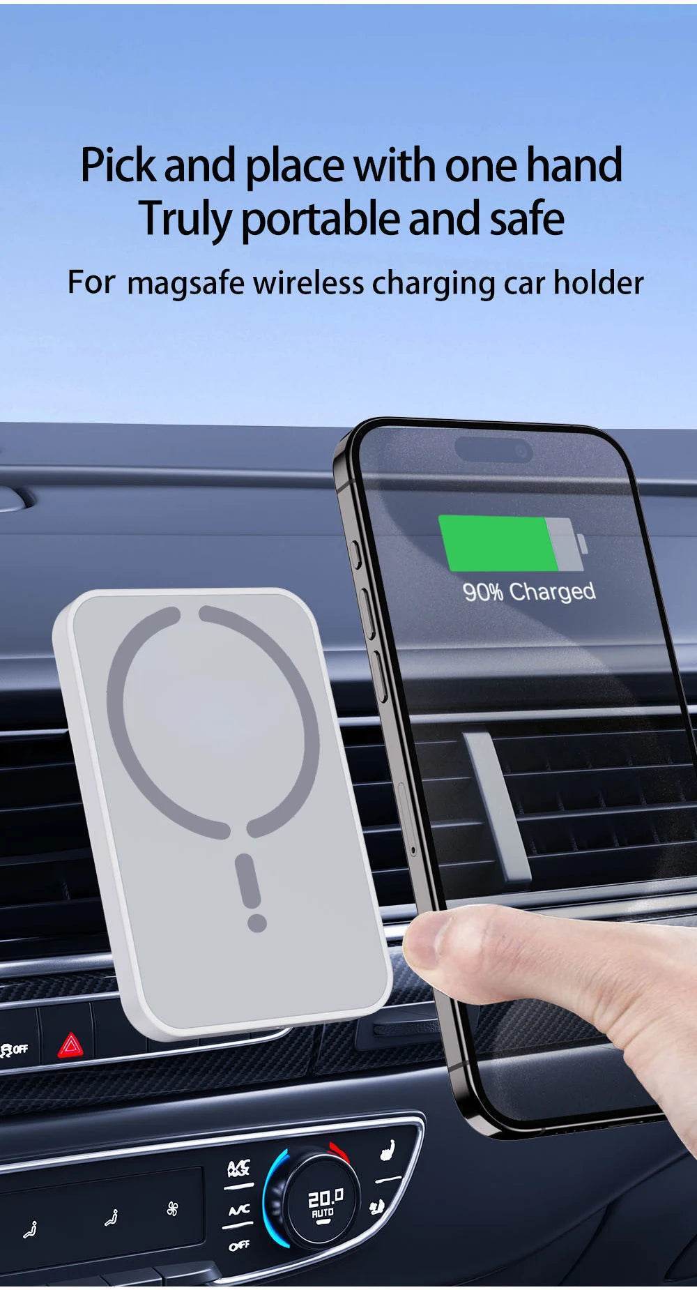 15W MagSafe iPhone Wireless Car Charger – Air Vent Mount - White