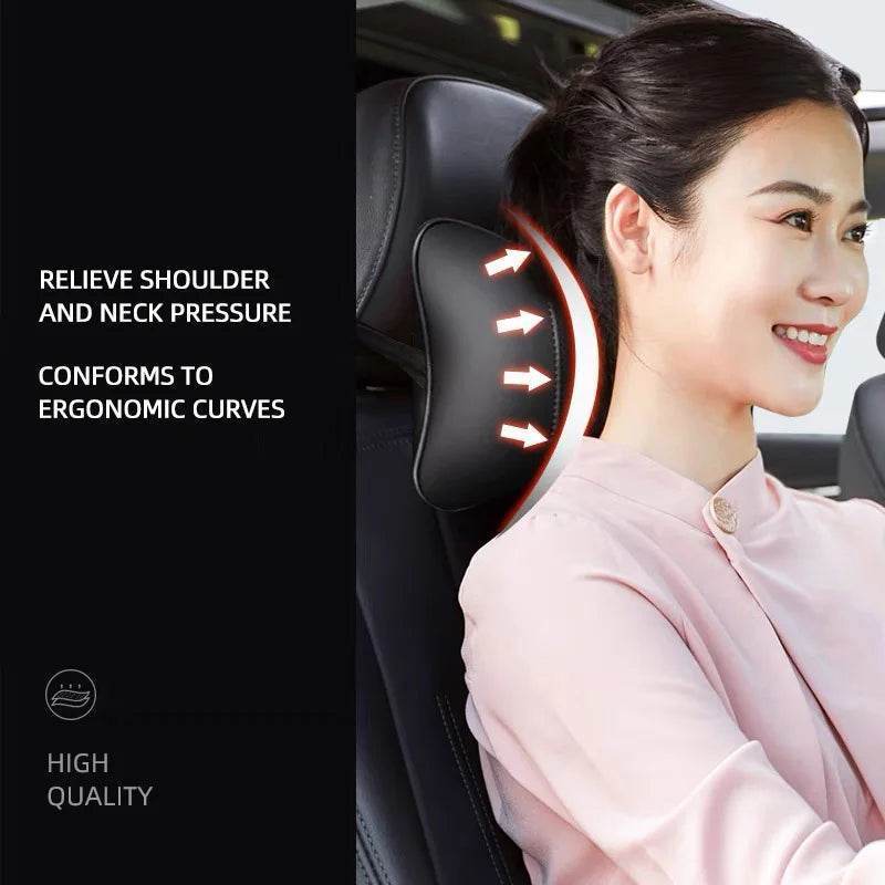 Toyota Crown Leather Car Headrest Neck Pillow - TZ-Mocha brown