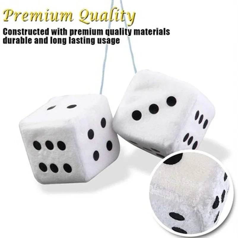 Fuzzy Dice Car Mirror Hanging Decoration - White