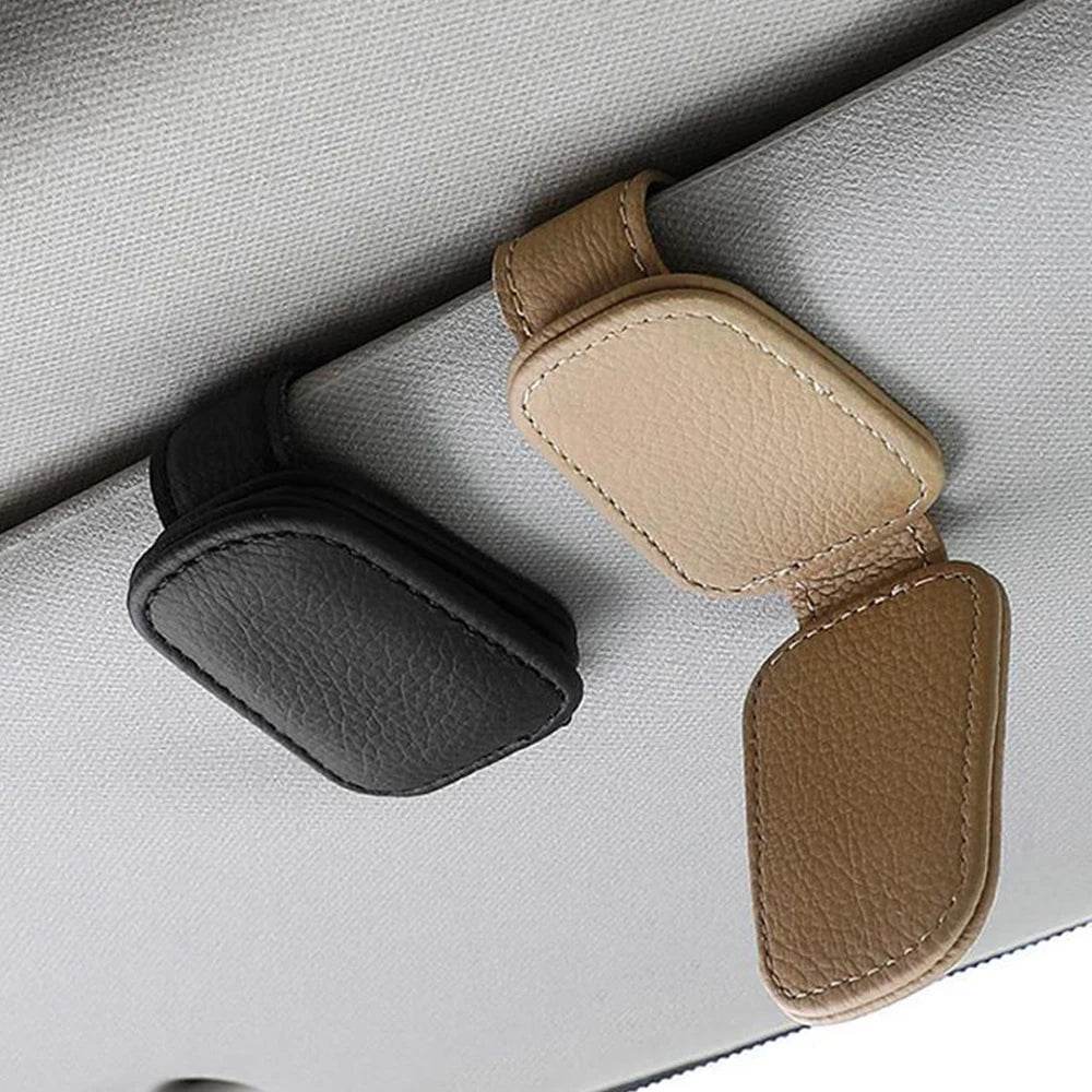 Universal Car Sunglasses Holder & Card Clip – Sun Visor Mount with Pen Case & Ticket Organizer - Beige