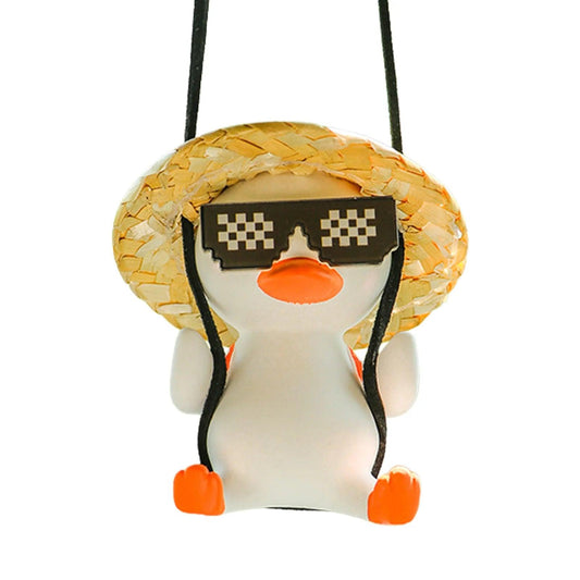 Swing Duck Straw Hat Car Pendant Rearview Mirror Hanging Ornament