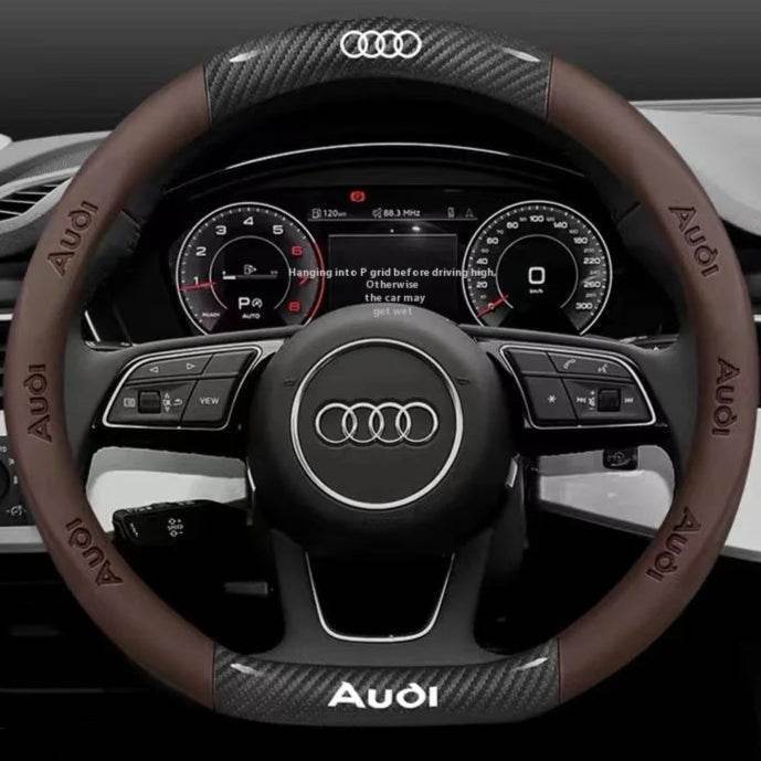 Audi Carbon Fiber Leather Steering Wheel Cover - D Carbon Brown