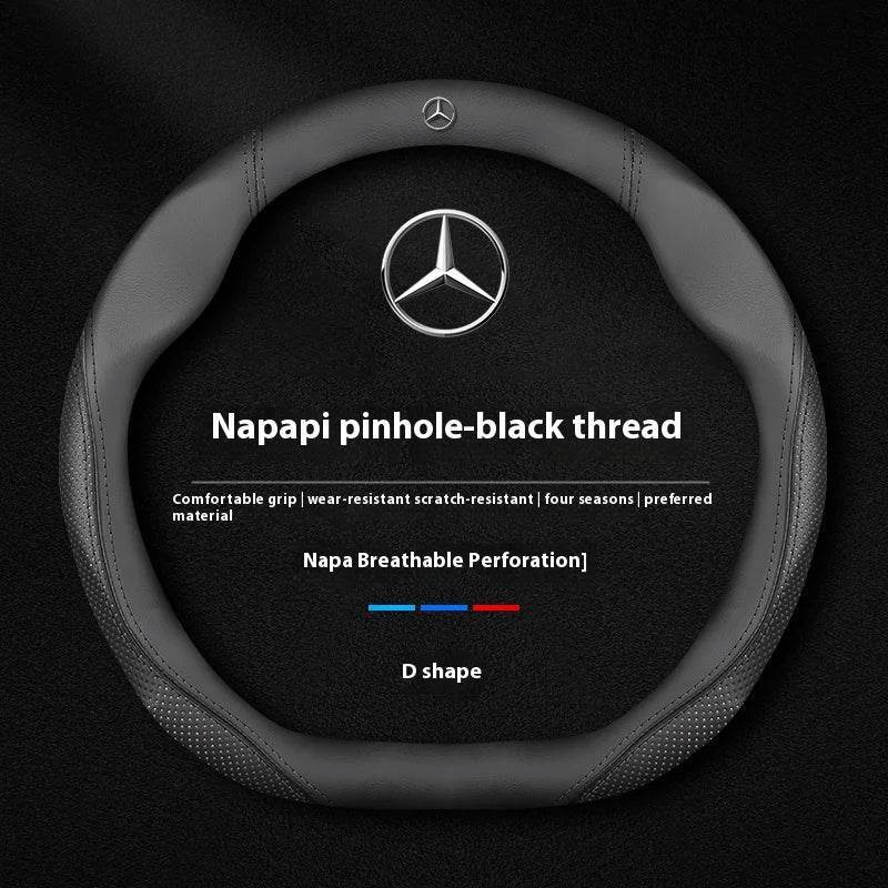 Mercedes Suede Leather Steering Wheel Cover - D Leather Black