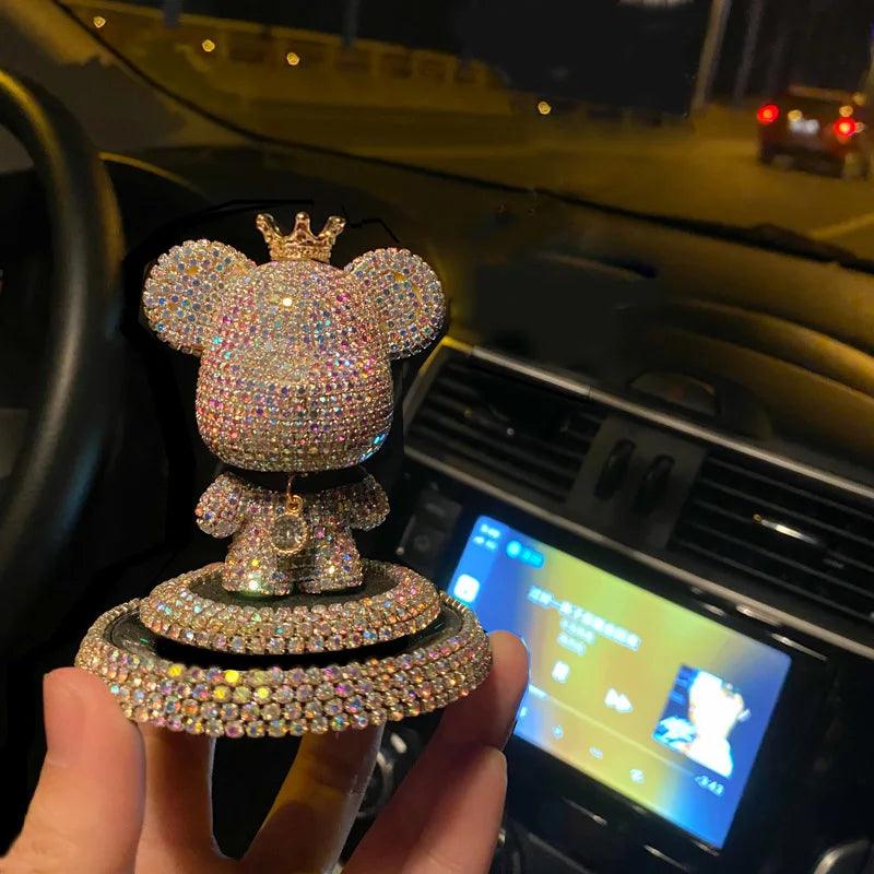 Luxury Pearl Beaded Anti-Slip Dashboard Mat Silicone Car Phone Holder - bear