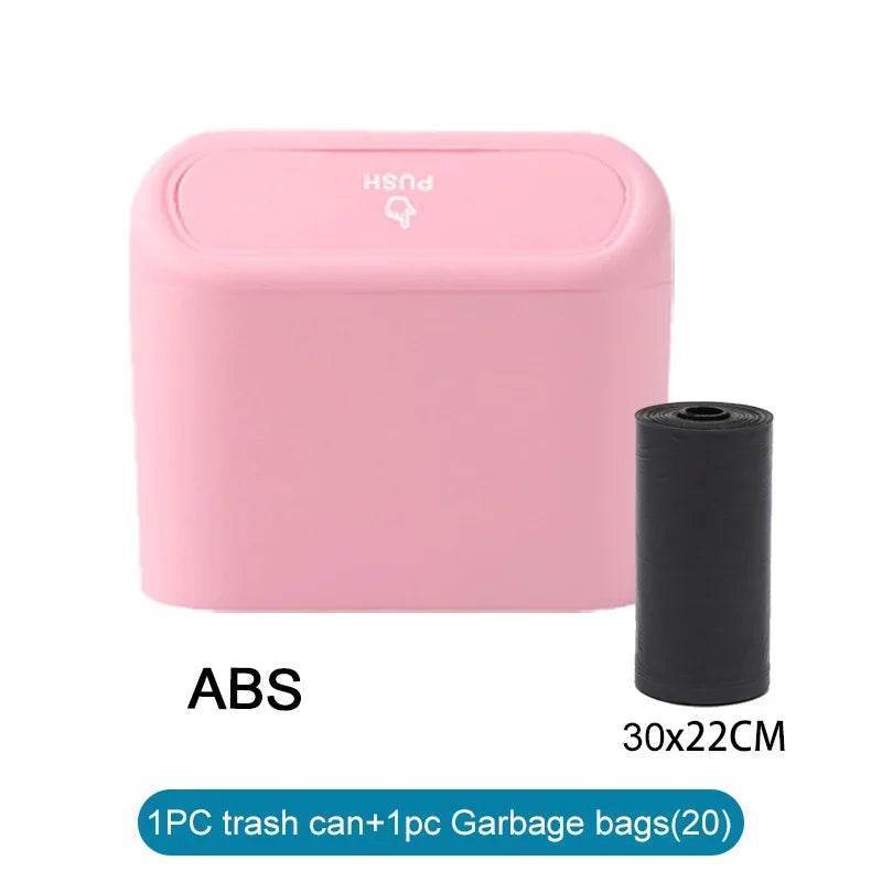 Leak-Proof Car Trash Can with Lid – Includes 60 Garbage Bags - Pink 1