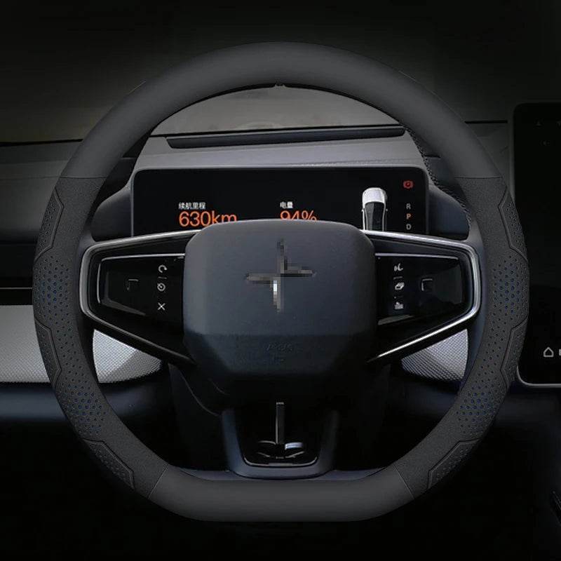 Polestar Carbon Fiber Suede Steering Wheel Cover - D Leather Blue