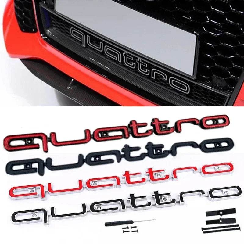 Audi Quattro Emblem | 3D ABS Front Grille Car Badge - Silver Black