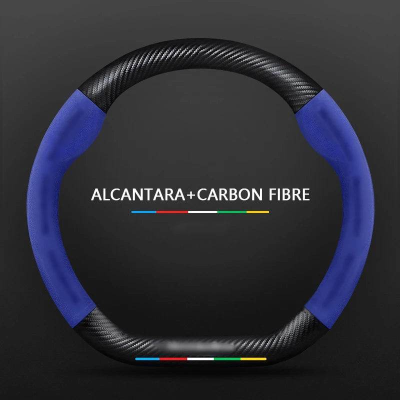 Mercedes Benz Carbon Fiber Leather Car Steering Wheel Cover - D Blue