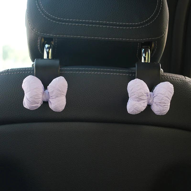 Pink Bow Car Seat Headrest Hooks - 2PC Cartoon Vehicle Organizer