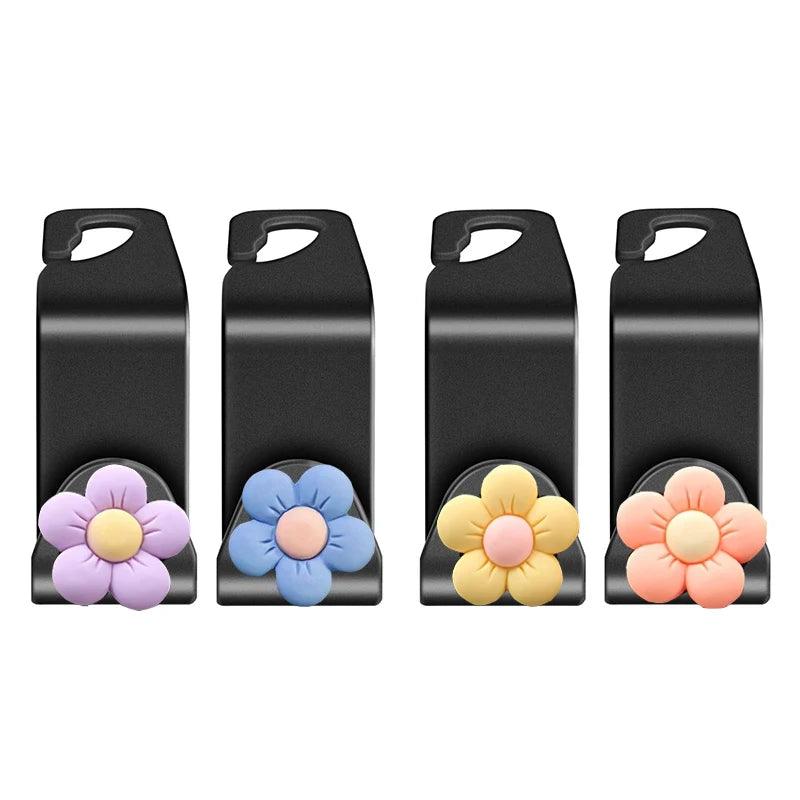 4pcs Flower Car Headrest Hooks Organizer Storage Rack Handbag Holder - 4pcs A