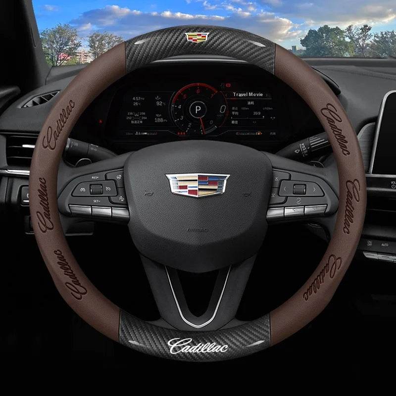 Cadillac Steering Wheel Cover - Carbon FIber brown