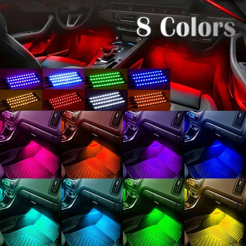 LED Car Interior Music Light Strip – 48 RGB LEDs, USB, Bluetooth APP Control - USB Power