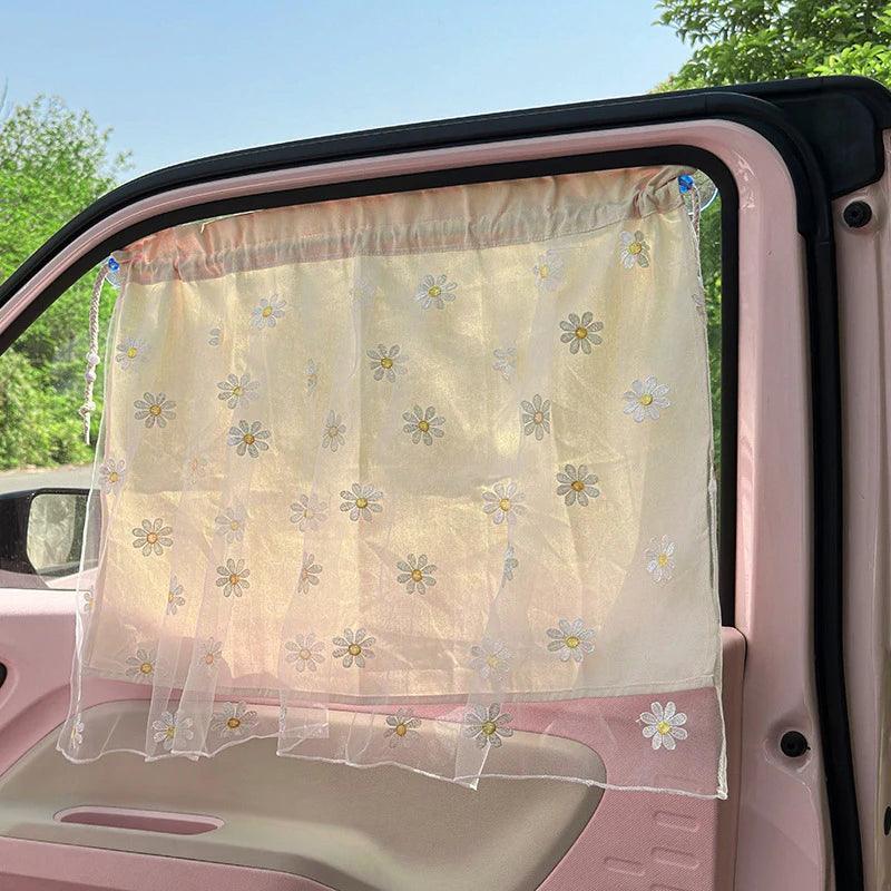 Cotton Embroidered Car Window Curtain UV Protection Sunshade Kids