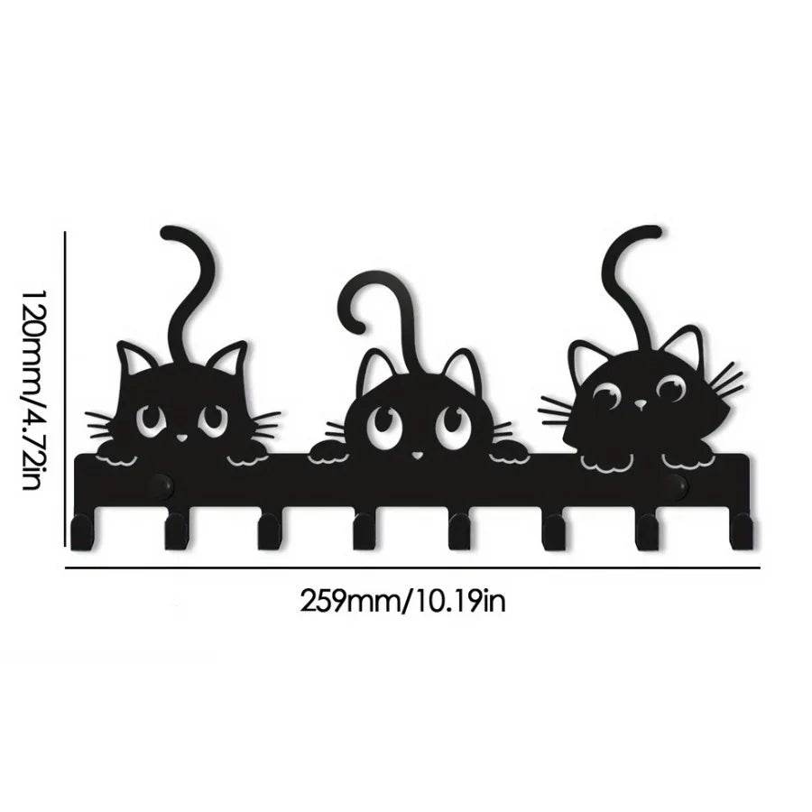 Black Metal Wall Key Holder – WELCOME Design with 8 Hooks - D
