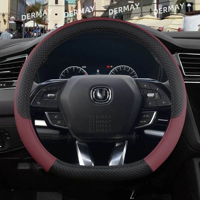 Changan Sports Microfiber Leather Steering Wheel Cover - A- Wine Red