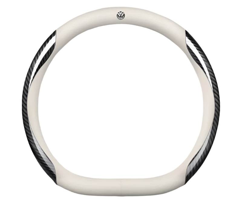 Volkswagen Carbon Fiber Leather Steering Wheel Cover - D carbon fiber White