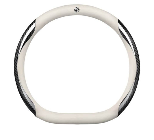 Volkswagen Carbon Fiber Leather Steering Wheel Cover - D carbon fiber White