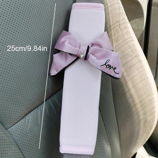 2pcs Pink Bow Tie Seat Belt Shoulder Pad Covers Car Interior