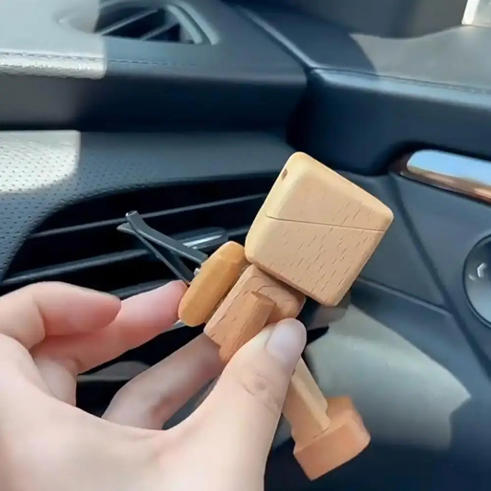 Wooden Leg-Shaking Car Ornament – Cute Robot Fragrance Doll