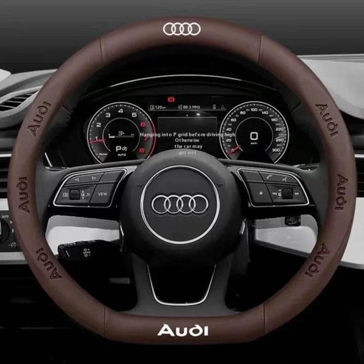 Audi Carbon Fiber Leather Steering Wheel Cover - D Leather Brown