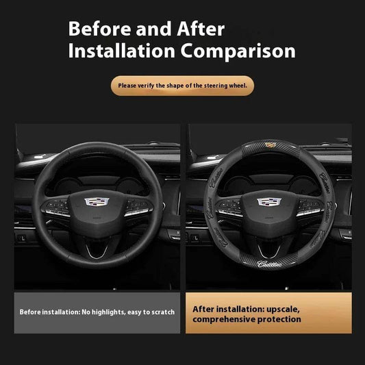 Cadillac Steering Wheel Cover - Leather Black